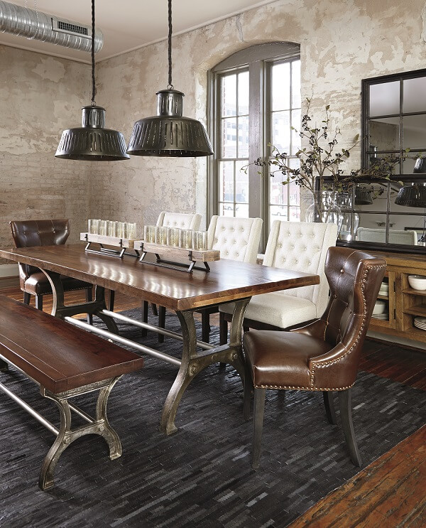 gorgeous urban styled dining room sets with an eclectic mix of chairs and dining benches