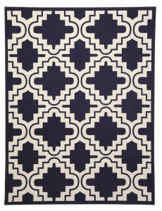 tufted loop pile navy blue rug with a Moraccan lattice pattern