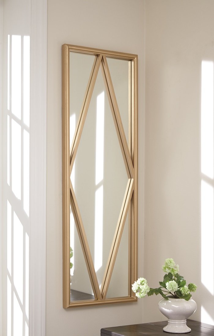 large scale diamond grid goldtone mirror