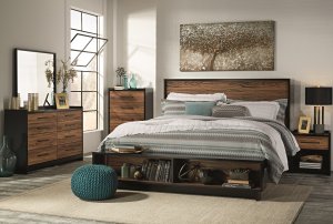 Contemporary king bed with black brown finish