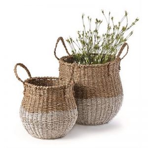 set of 2 seagrass baskets with accent white bottom