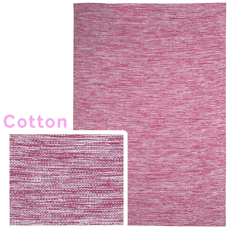 Pink cotton rug with white and pink colors meshed together.