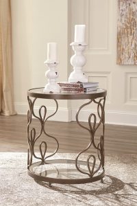 Bronze Metal and Glass End Table