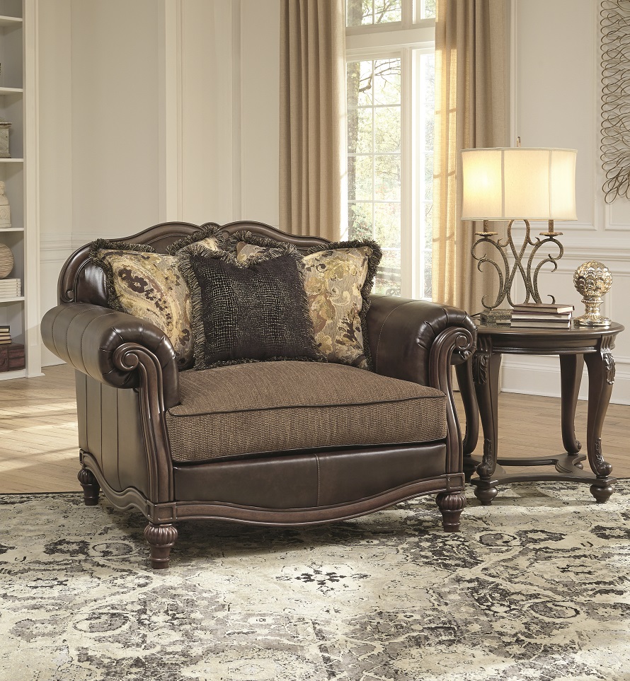 Leather elegant chair staged with classic decor.