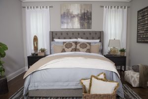 Moroccan styled bedroom with Aztec patterns and boho flair