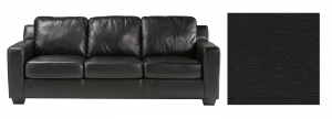 Black leather sofa with a fabric splotch next to it.