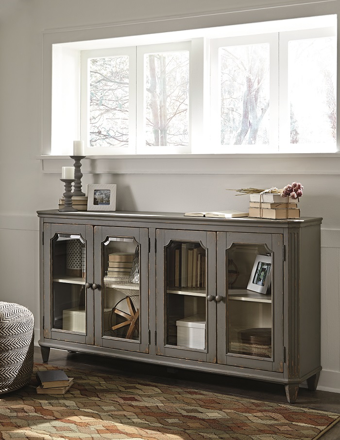 distressed vintage accent cabinet with adjustable storage 