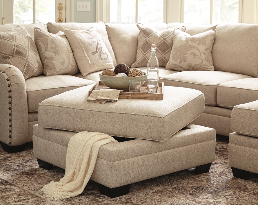 The Luxora ottoman provides vintage casual style and storage for convenience