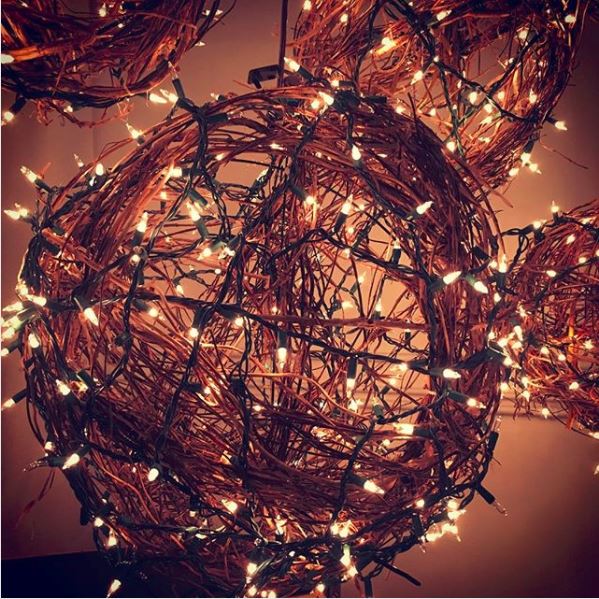 A sphere made from extra christmas lights.