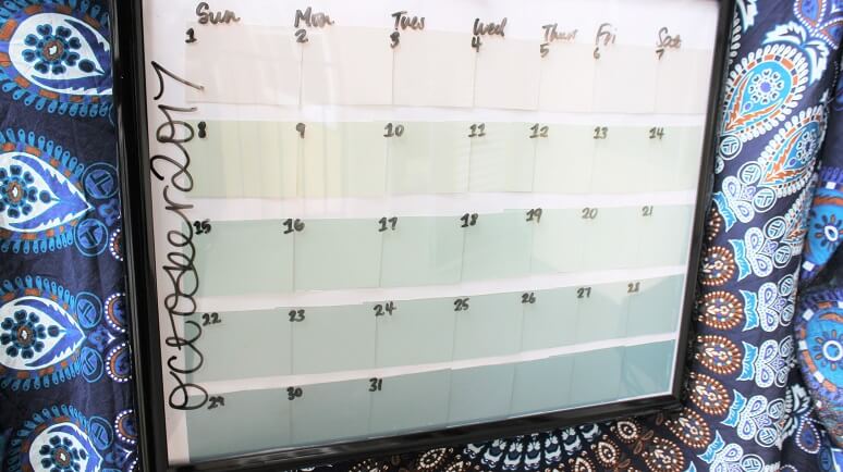 DIY calendar made from paint splotches.