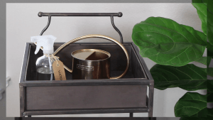 metal bar cart decorated with tea essentials.