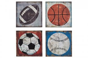 wall art of basketball, football, baseball, and soccer ball