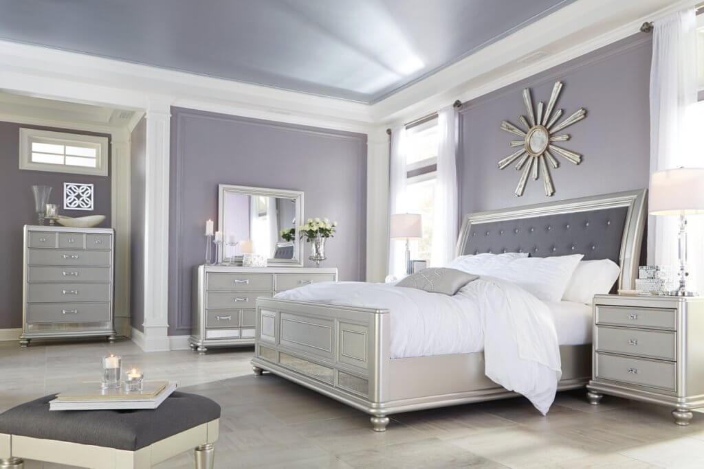 bedroom with silver accents
