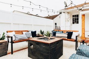 bench and table patio set