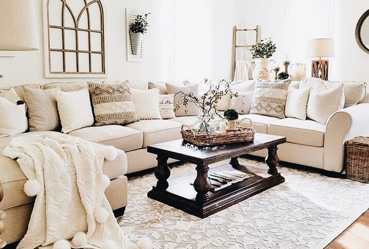 living room with white furniture
