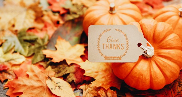 pumpkin with give thanks tag