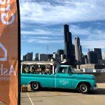 Flower truck and Chicago skyline.