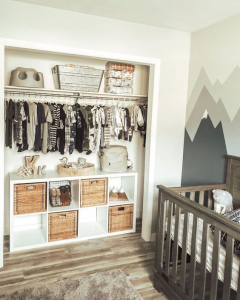 Open closet concept in child's room.