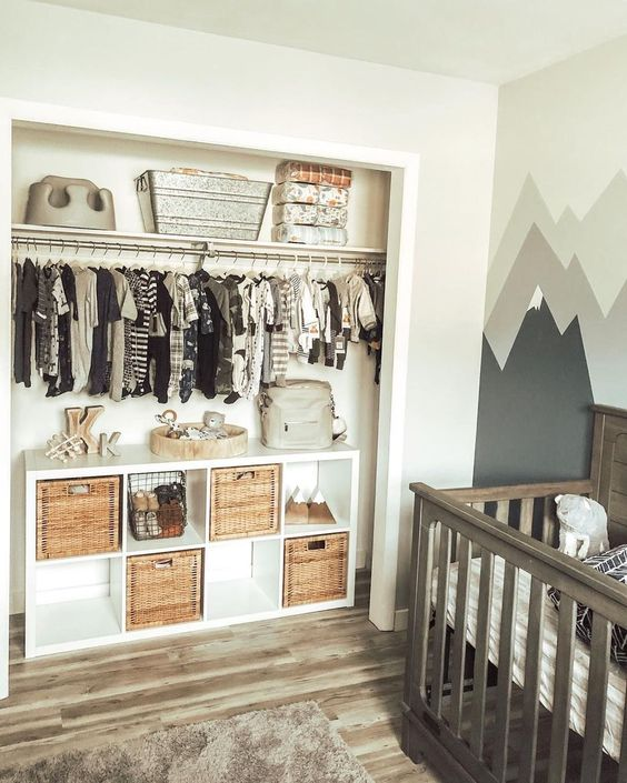 Open closet concept in a small child's room. 