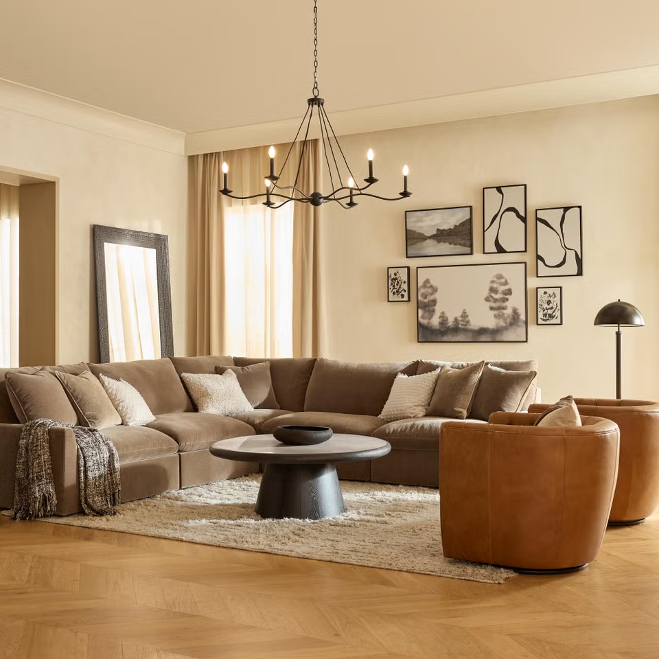 Ashley Luxe Top-Grain Leather Barrel Swivel Accent Chairs in the living room