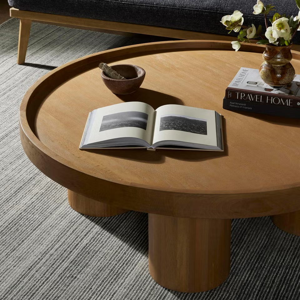Ashley Luxe Sculpted Natural Wood Coffee Table